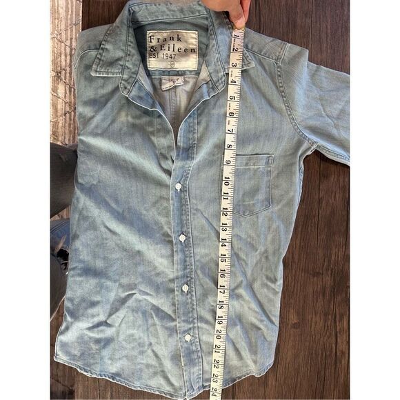Frank & Eileen Barry Woven Cotton Button-Up Chambray Shirt Light Blue Sz XXS - Picture 15 of 16